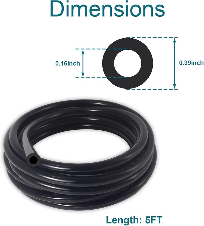 Gephynm Vacuum Hose Automotive, 5 FT 5/32 Inch ID Silicone Vacuum Line with 10PCS Clamps, 130PSI Max Pressure - Image 2